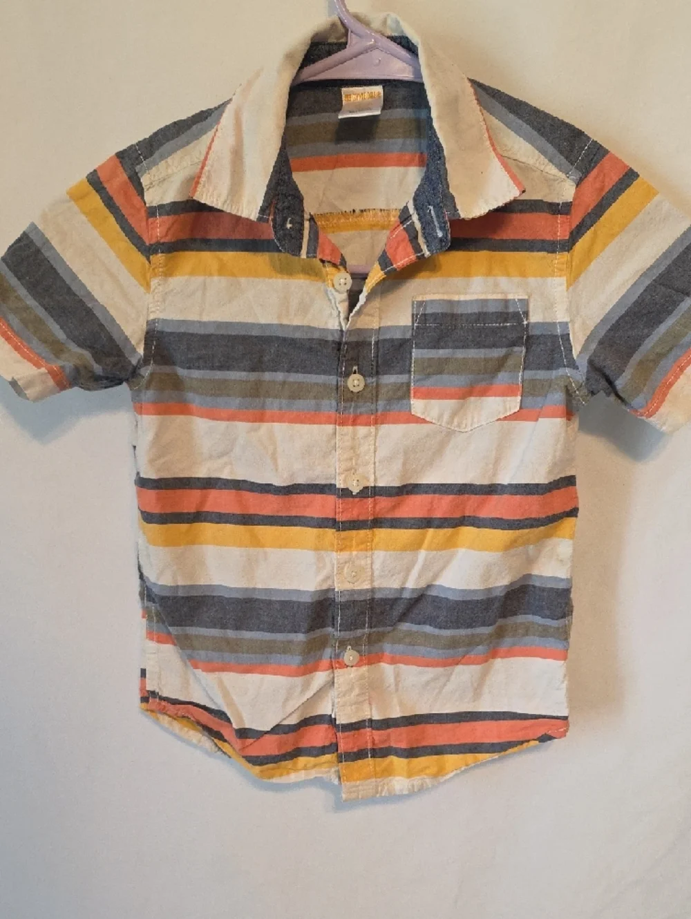 Gymboree Short-Sleeve Button-Down Shirt in White, Blue, Yellow, Coral